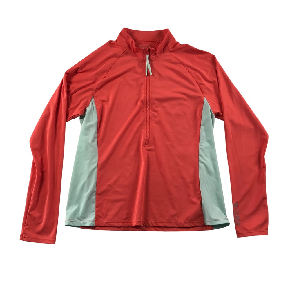 Carve Designs Cruz Rash Guard Womens XL Coral Mint Green Quarter Zip Long Sleeve
